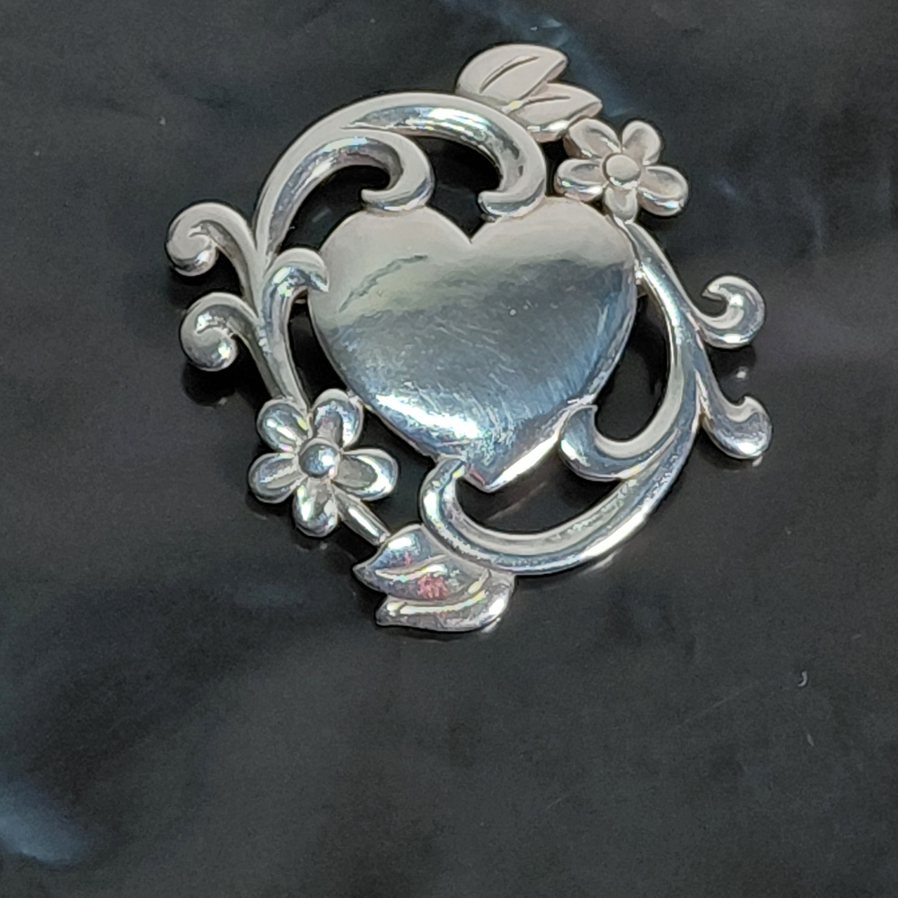 James Avery Silver Heart and Floral Brooch